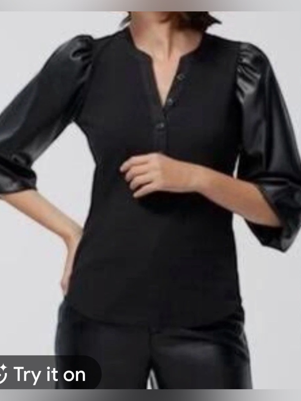 Chico's Black Puff-Sleeve Henley Top